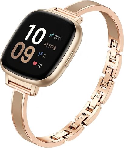 سوار Mosonio الأنيق النحيف متوافق مع Fitbit Versa 4/Versa 3/Sense 2/Sense للنساء، أحزمة معدنية أنيقة مع لمسات سيليكون مدمجة ومشابك ربط سهلة الضبط للارتداء اليومي in Kuwait