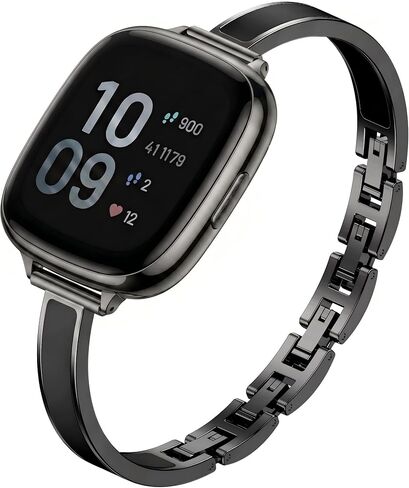 سوار Mosonio الأنيق النحيف متوافق مع Fitbit Versa 4/Versa 3/Sense 2/Sense للنساء، أحزمة معدنية أنيقة مع لمسات سيليكون مدمجة ومشابك ربط سهلة الضبط للارتداء اليومي in Kuwait