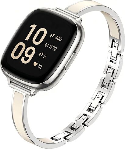 سوار Mosonio الأنيق النحيف متوافق مع Fitbit Versa 4/Versa 3/Sense 2/Sense للنساء، أحزمة معدنية أنيقة مع لمسات سيليكون مدمجة ومشابك ربط سهلة الضبط للارتداء اليومي in Kuwait