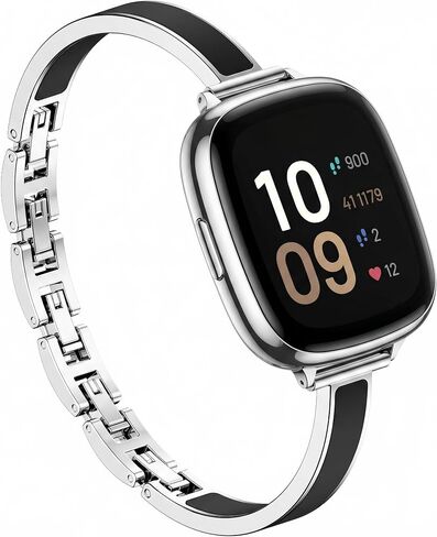سوار Mosonio الأنيق النحيف متوافق مع Fitbit Versa 4/Versa 3/Sense 2/Sense للنساء، أحزمة معدنية أنيقة مع لمسات سيليكون مدمجة ومشابك ربط سهلة الضبط للارتداء اليومي in Kuwait