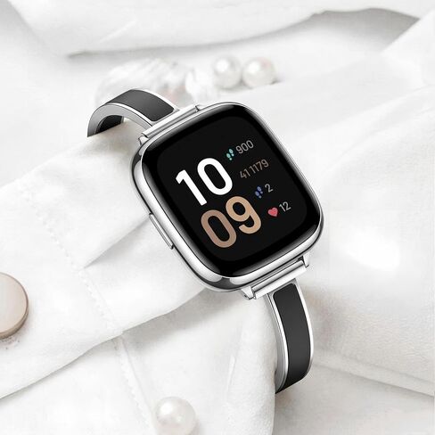 سوار Mosonio الأنيق النحيف متوافق مع Fitbit Versa 4/Versa 3/Sense 2/Sense للنساء، أحزمة معدنية أنيقة مع لمسات سيليكون مدمجة ومشابك ربط سهلة الضبط للارتداء اليومي in Kuwait