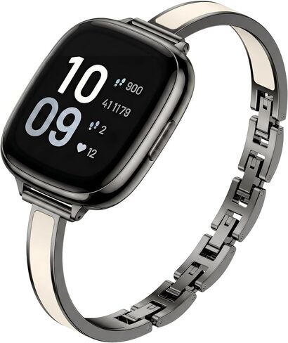 سوار Mosonio الأنيق النحيف متوافق مع Fitbit Versa 4/Versa 3/Sense 2/Sense للنساء، أحزمة معدنية أنيقة مع لمسات سيليكون مدمجة ومشابك ربط سهلة الضبط للارتداء اليومي in Kuwait