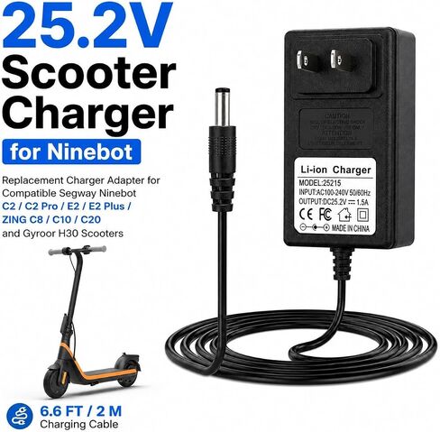 شاحن سكوتر 25.2 فولت لـ Ninebot، محول طاقة متوافق مع Segway Ninebot C2 / C2 Pro / E2 / E2 Plus/ZING C8 / C10 / C20 eKickScooter وGyroor H30 Scooter in Kuwait
