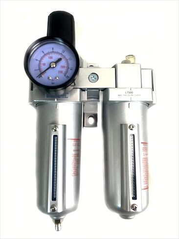FRL726N 3/4" Compressed Air Moisture Filter Regulator Oiler Separator Lubricator Combo - for Compressed Air Treatment - Particulate Filter Regulator Lubricator - 140 CFM, 250 PSI Input, Manuel Drain in Kuwait