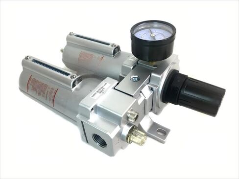 FRL726N 3/4" Compressed Air Moisture Filter Regulator Oiler Separator Lubricator Combo - for Compressed Air Treatment - Particulate Filter Regulator Lubricator - 140 CFM, 250 PSI Input, Manuel Drain in Kuwait