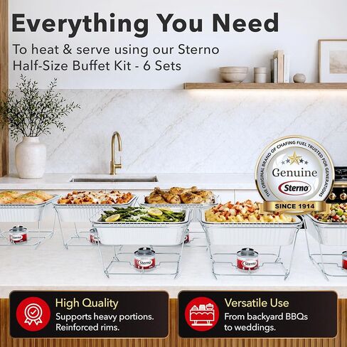 Sterno Disposable Half Size Chafing Dish Buffet Set with Fuel – 6 Pack Kit for Parties, Catering & Holidays in Kuwait