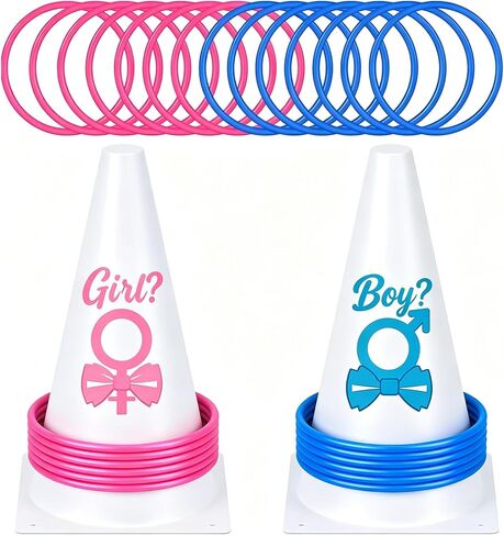 Gender Reveal Games for Party, Ring Toss Game with 24 Toss Rings, 2 Cones & 2 Gender Stickers, Fun Baby Shower Games for Guests, Indoor Outdoor Family Activities by Felicity in Kuwait