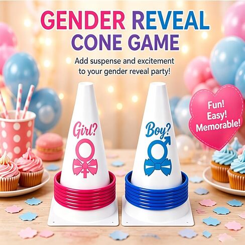 Gender Reveal Games for Party, Ring Toss Game with 24 Toss Rings, 2 Cones & 2 Gender Stickers, Fun Baby Shower Games for Guests, Indoor Outdoor Family Activities by Felicity in Kuwait
