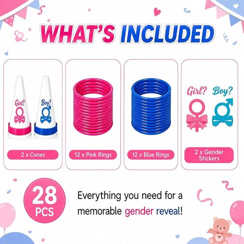 Gender Reveal Games for Party, Ring Toss Game with 24 Toss Rings, 2 Cones & 2 Gender Stickers, Fun Baby Shower Games for Guests, Indoor Outdoor Family Activities by Felicity in Kuwait