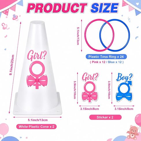Gender Reveal Games for Party, Ring Toss Game with 24 Toss Rings, 2 Cones & 2 Gender Stickers, Fun Baby Shower Games for Guests, Indoor Outdoor Family Activities by Felicity in Kuwait