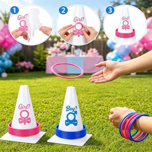 Gender Reveal Games for Party, Ring Toss Game with 24 Toss Rings, 2 Cones & 2 Gender Stickers, Fun Baby Shower Games for Guests, Indoor Outdoor Family Activities by Felicity in Kuwait