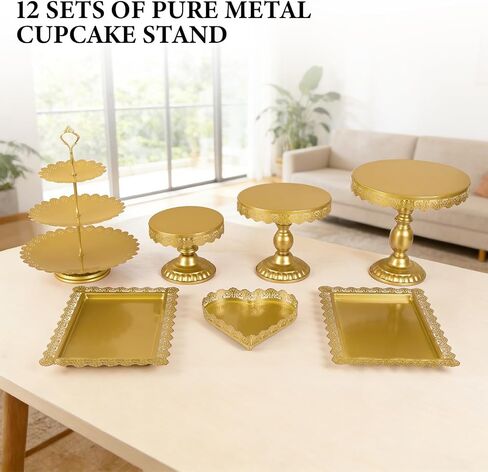 12 مجموعة من حامل الكعك الذهبي، وحامل كب كيك معدني ذهبي وقواعد الفقرة Postres de Mesa، وحوامل حلوى ذهبية أنيقة للحفلات وحفلات الزفاف، مجموعة عرض طاولة صحراوية سهلة التنظيف in Kuwait