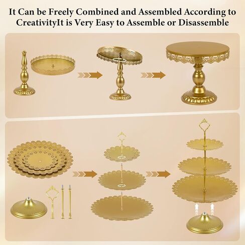 12 مجموعة من حامل الكعك الذهبي، وحامل كب كيك معدني ذهبي وقواعد الفقرة Postres de Mesa، وحوامل حلوى ذهبية أنيقة للحفلات وحفلات الزفاف، مجموعة عرض طاولة صحراوية سهلة التنظيف in Kuwait