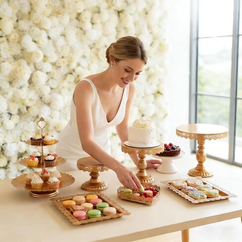 12 مجموعة من حامل الكعك الذهبي، وحامل كب كيك معدني ذهبي وقواعد الفقرة Postres de Mesa، وحوامل حلوى ذهبية أنيقة للحفلات وحفلات الزفاف، مجموعة عرض طاولة صحراوية سهلة التنظيف in Kuwait