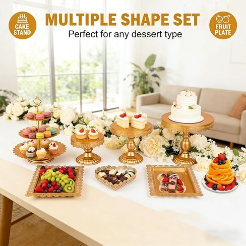12 مجموعة من حامل الكعك الذهبي، وحامل كب كيك معدني ذهبي وقواعد الفقرة Postres de Mesa، وحوامل حلوى ذهبية أنيقة للحفلات وحفلات الزفاف، مجموعة عرض طاولة صحراوية سهلة التنظيف in Kuwait