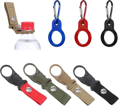 Hanging Bottle Buckle Clip 7 Pcs Portable Mineral Water Bottle Hook Keychain Hanging Bottles Buckles Clip with Key Ring Nylon Webbing Strap Clips for Hiking Camping Cycling Travel Outdoor Gear in Kuwait
