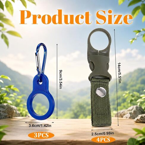 Hanging Bottle Buckle Clip 7 Pcs Portable Mineral Water Bottle Hook Keychain Hanging Bottles Buckles Clip with Key Ring Nylon Webbing Strap Clips for Hiking Camping Cycling Travel Outdoor Gear in Kuwait