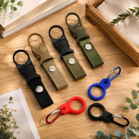 Hanging Bottle Buckle Clip 7 Pcs Portable Mineral Water Bottle Hook Keychain Hanging Bottles Buckles Clip with Key Ring Nylon Webbing Strap Clips for Hiking Camping Cycling Travel Outdoor Gear in Kuwait