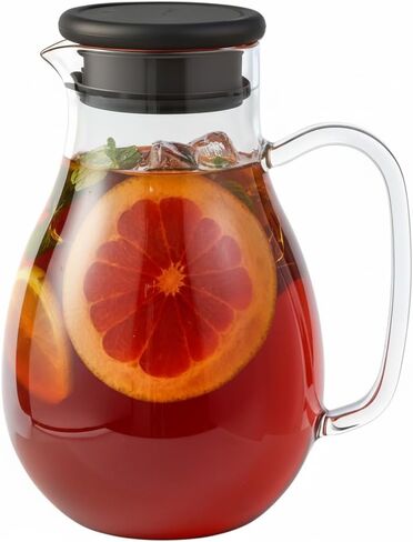 68oz Glass Pitcher with Lid – Borosilicate Jug for Hot/Cold Drinks, Leak-Proof Silicone Lid & Base Sleeve, Juice & Iced Tea Serveware for Family Kitchen, Small Fridge, and Daily Hydration in Kuwait