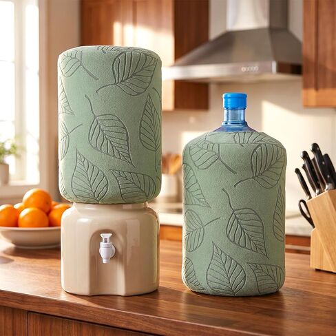 5 Gallon Water Dispenser Barrel Dust Cover, Elastic Water Bottle Cover Decor Protector Sleeve Stretchable Polyester Fabric Bucket Covers for Home Office Use (Green) in Kuwait