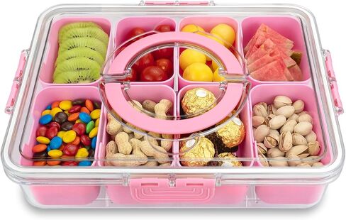 Divided Serving Tray with Lid and Handle, 8 Compartments Snack Box, Portable Platter for Candy Fruits Nuts, Snack Party Entertaining Picnic in Kuwait