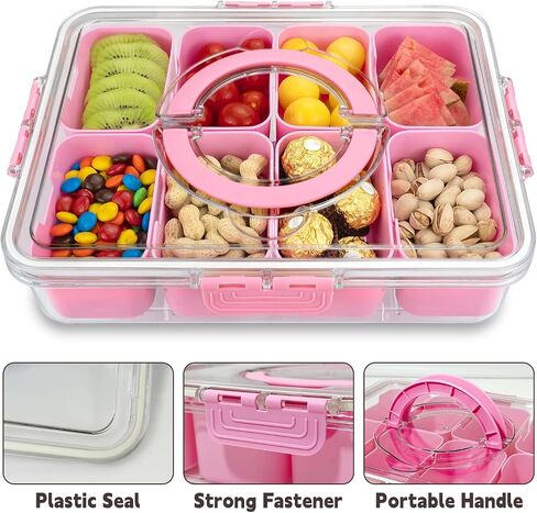 Divided Serving Tray with Lid and Handle, 8 Compartments Snack Box, Portable Platter for Candy Fruits Nuts, Snack Party Entertaining Picnic in Kuwait
