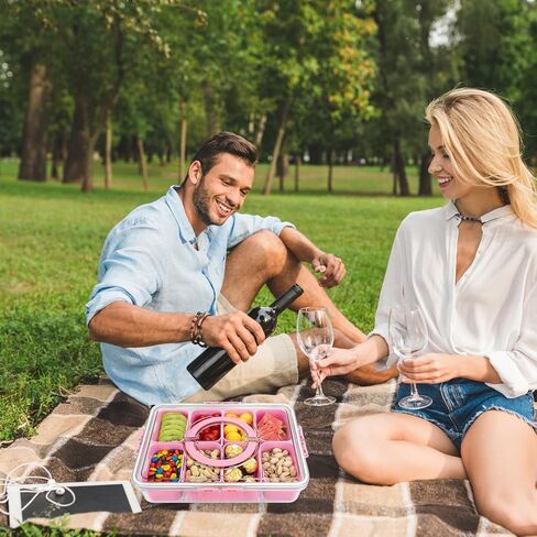 Divided Serving Tray with Lid and Handle, 8 Compartments Snack Box, Portable Platter for Candy Fruits Nuts, Snack Party Entertaining Picnic in Kuwait