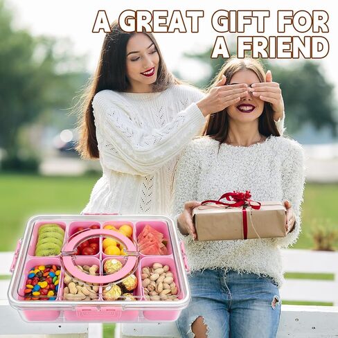 Divided Serving Tray with Lid and Handle, 8 Compartments Snack Box, Portable Platter for Candy Fruits Nuts, Snack Party Entertaining Picnic in Kuwait