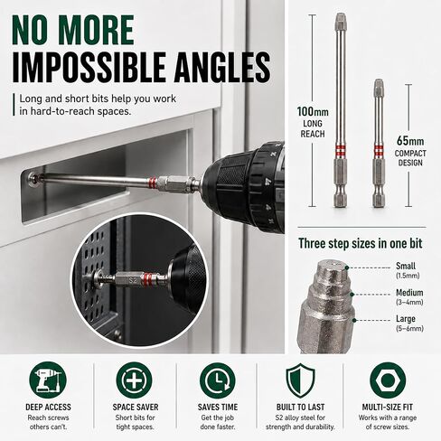 Pagoda Shaped Hex Head Allen Wrench Drill Bit Set, 7PCS Magnetic Bit Holder Allen Key Screwdriver Impact Driver Bit Set, S2 Alloy Steel, 1/4" Quick Change Shank, Furniture Assembly DIY in Kuwait