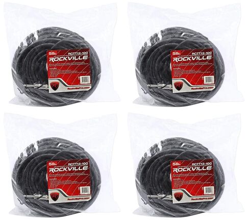 Rockville RCTT12100 100' 12 AWG 1/4" TS to 1/4" TS Speaker Cable, 100% Copper, Durable PVC Jacket, Low Signal Loss, for Live Sound and Studio Setups-4-Piece in Kuwait
