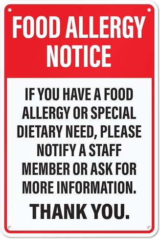 Food Allergy Notice Sign for Restaurants, Food Trucks, Cafes, Aluminum Safety Notice Sign, 12" x 8" in Kuwait