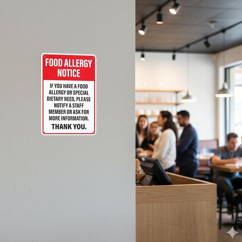 Food Allergy Notice Sign for Restaurants, Food Trucks, Cafes, Aluminum Safety Notice Sign, 12" x 8" in Kuwait