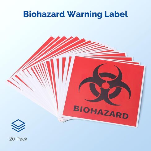 JMU 20 Pcs 6"×6" Biohazard Stickers with Adhesive Backing, Biohazard Warning Labels for Labs, Hospitals and Industrial Use in Kuwait