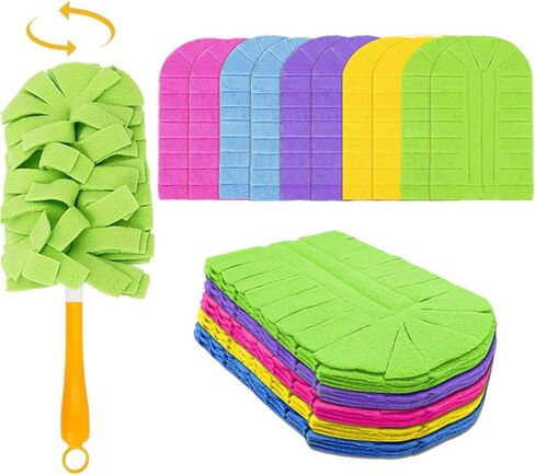 Reusable Duster Refill Compatible with Swiffer - 5 Pack 360° Electrostatic Duster Refills with Handle - Heavy Duty Dusters Refills for Dust, Hair, Furniture, Blinds & Ceiling Fans in Kuwait