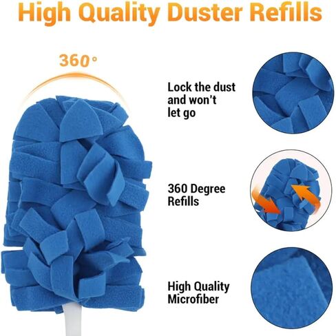 Reusable Duster Refill Compatible with Swiffer - 5 Pack 360° Electrostatic Duster Refills with Handle - Heavy Duty Dusters Refills for Dust, Hair, Furniture, Blinds & Ceiling Fans in Kuwait