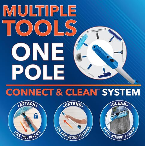 غسالة تنظيف النوافذ Unger Professional Connect & Clean مقاس 18 بوصة لتنظيف الزجاج وممسحة تنظيف النوافذ والزجاج مقاس 18 بوصة مع تغيير EZ، ورأس دوار للزوايا والحواف in Kuwait