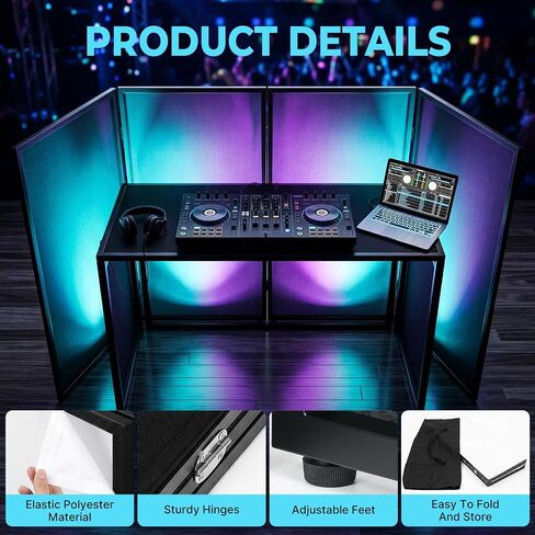 شاشة غطاء للحدث المحمولة بحامل DJ، 4 لوحات عرض بإطار معدني أسود قابلة للفصل | حامل لوحة سكريم لعرض جهاز عرض ضوئي مقاس 84.6 × 47.2 بوصة مع حقيبة حمل للحفلات والعروض والتجمعات in Kuwait