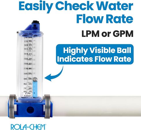 Rola-Chem 570381-S Flowmeter for 4 in. PVC Pipe, Horizontal Installation (Side Mount), 175–500 GPM, 4" PVC/Galv Pipe — Accurate Flow Rate Measurement for Swimming Pools in Kuwait