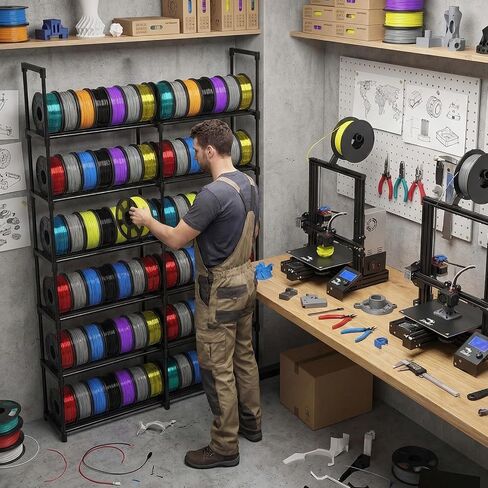 8-Tier 2-Column Modular 3D Printer Filament Storage Rack, 33.4" x 11.8" Metal Filament Spool Holder & Organizer, Holds 96 Spools(1kg), for Home Office Workshop, Tool-Free Assembly in Kuwait