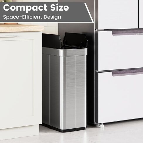 Goplus 16 Gallon Kitchen Trash Can, Stainless Steel Motion Sensor Garbage Can with Butterfly Lids, Slim Automatic Touchless Trash Bin for Kitchen Bedroom Stay Open, Soft Close, Sliver in Kuwait