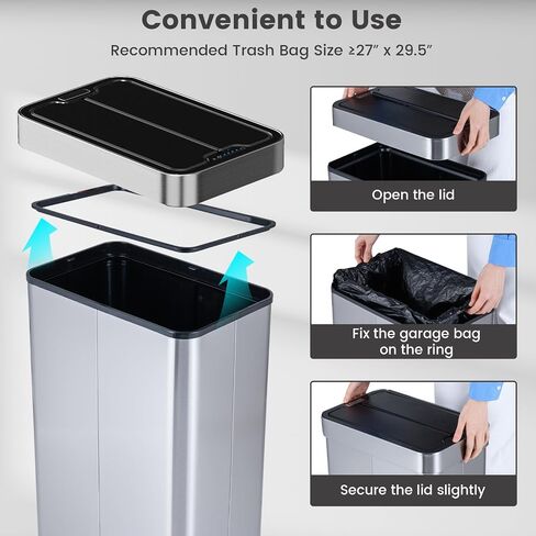 Goplus 16 Gallon Kitchen Trash Can, Stainless Steel Motion Sensor Garbage Can with Butterfly Lids, Slim Automatic Touchless Trash Bin for Kitchen Bedroom Stay Open, Soft Close, Sliver in Kuwait