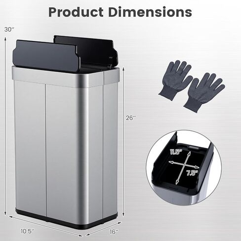 Goplus 16 Gallon Kitchen Trash Can, Stainless Steel Motion Sensor Garbage Can with Butterfly Lids, Slim Automatic Touchless Trash Bin for Kitchen Bedroom Stay Open, Soft Close, Sliver in Kuwait
