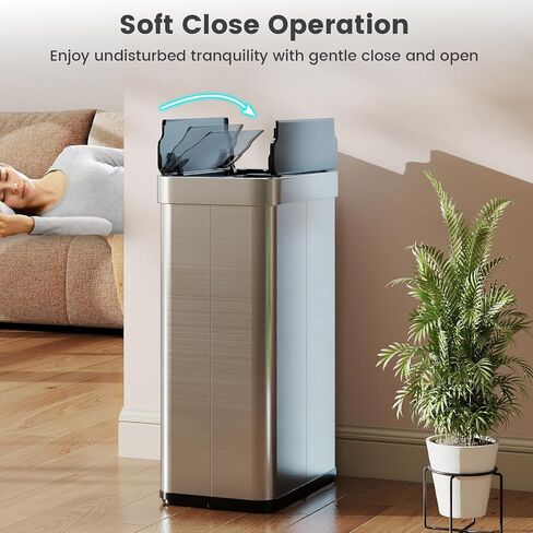 Goplus 16 Gallon Kitchen Trash Can, Stainless Steel Motion Sensor Garbage Can with Butterfly Lids, Slim Automatic Touchless Trash Bin for Kitchen Bedroom Stay Open, Soft Close, Sliver in Kuwait