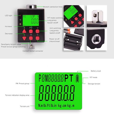 Digital Torque Wrench Adapter, 1 Inch Drive 15-1500 N.m Electronic Torque Meter with Backlit LCD Display, Digital Torsion Wrench Converter for Car Motorcycle in Kuwait