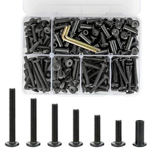 50 Pcs M6x25mm Furniture Bolts Black Hex Screws and Barrel Nuts Kit Binding Post Screw for Furniture Connector Bolts Bunk Bed and Wood Working Tools in Kuwait