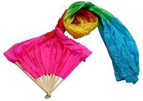 Belly Dance Fan Women Hand Made Simulation Silk Bamboo Long Veils Fans for Women Colorful Belly Dancing Fans Tools for Dancing in Kuwait