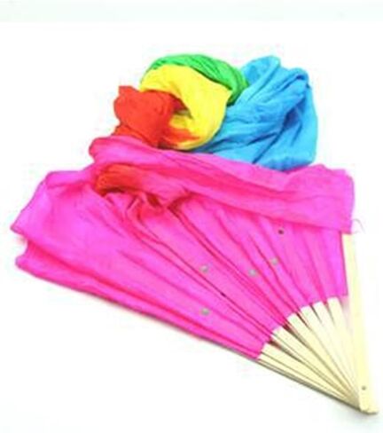 Belly Dance Fan Women Hand Made Simulation Silk Bamboo Long Veils Fans for Women Colorful Belly Dancing Fans Tools for Dancing in Kuwait