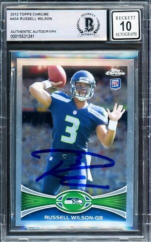 راسل ويلسون موقعة 2012 Topps Chrome Rookie Card #40A Seahawks Auto Grade Gem Mint 10 Beckett BAS Stock #220151 in Kuwait