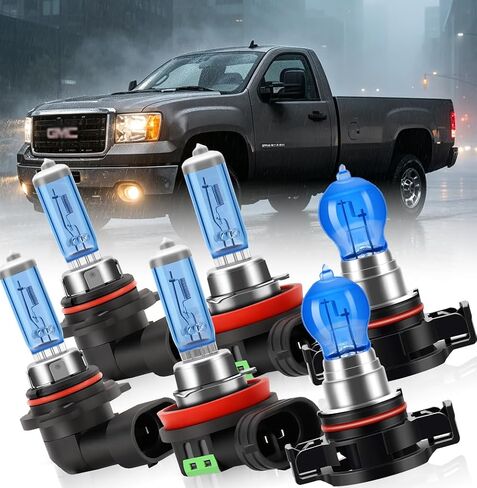 مصابيح هالوجين أمامية مطورة تناسب GMC Sierra 1500 2500 3500، 2007 2008 2009 2010 2011 2012 2013، 9005 High Beam & H11 Low Beam & 5202 Fog Light، 6000k أبيض، سطوع 300%، 6 عبوات in Kuwait