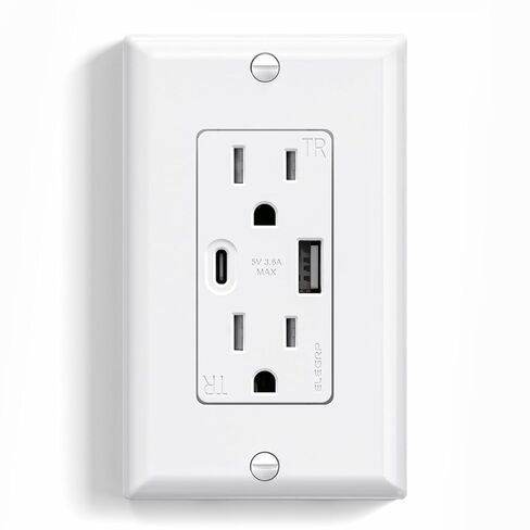ELEGRP USB Wall Outlets, 20 Amp USB C Wall Outlets Receptacles, Outlets with USB A and USB C Ports, Tamper Resistant Receptacle, Wall Plate Included, UL Listed, 5 Pack, White in Kuwait